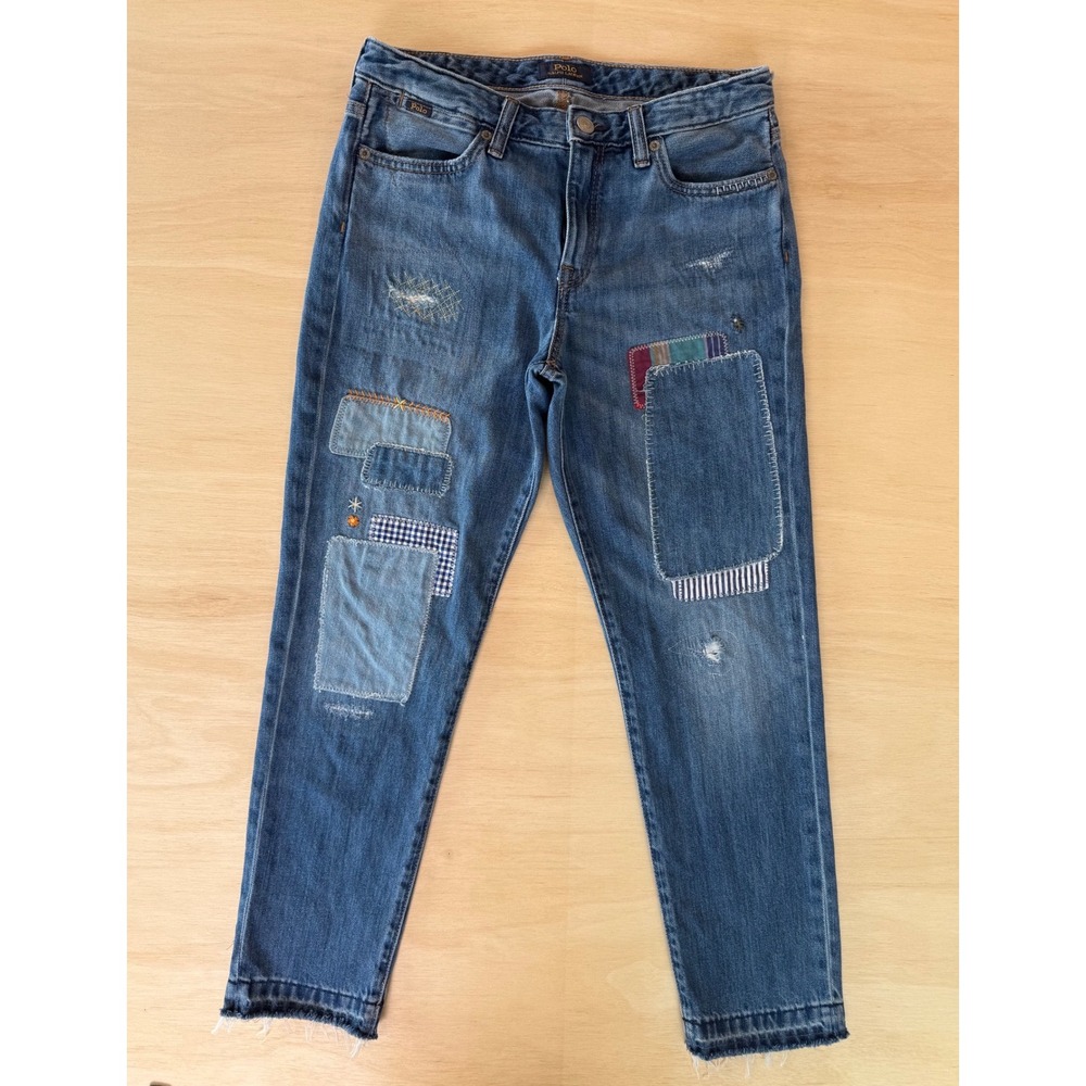 Polo Ralph Lauren Kids Patchwork Distressed Straight Leg Jeans Blue Denim